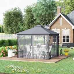 Rackhams Gazebo Party Tent Canopy Sun Shade for Patio Garden 3x3(m) - Light Grey