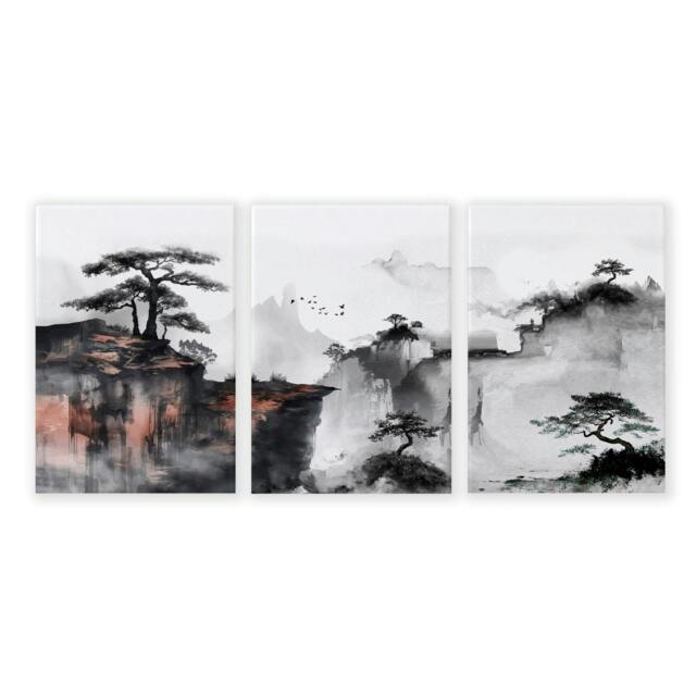 Rackhams Living Room Wall Decoration - Set of 3 Asian Inspired Wall art Prints - 20 x 30 in / 50 x 76 cm - Polyester Canvas 260 gsm - Canvas wrapped - image 1