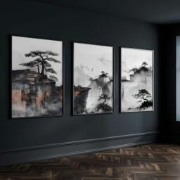 Rackhams Living Room Wall Decoration - Set of 3 Asian Inspired Wall art Prints - 20 x 30 in / 50 x 76 cm - Polyester Canvas 260 gsm - Canvas wrapped - thumbnail 5
