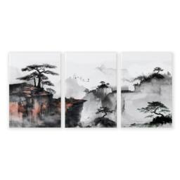 Rackhams Living Room Wall Decoration - Set of 3 Asian Inspired Wall art Prints - 20 x 30 in / 50 x 76 cm - Polyester Canvas 260 gsm - Canvas wrapped