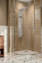 Rackhams Wall Mount Stainless Steel Bathroom Shower Panel Tower System with Shelf - Silver - thumbnail 2