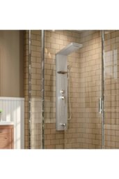 Rackhams Wall Mount Stainless Steel Bathroom Shower Panel Tower System with Shelf - Silver