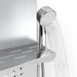 Rackhams Wall Mount Stainless Steel Bathroom Shower Panel Tower System with Shelf - Silver - thumbnail 3