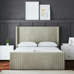 Rackhams Elara Divan Bed with Winged Panel Headboard - Beige - Double / 4ft6 - thumbnail 1