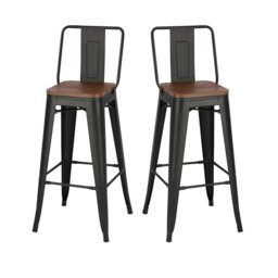 Rackhams Set of 2/4 Metal Wooden High Bar Stools for Kitchen - Elm Brown - Set of 4 - thumbnail 3