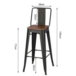 Rackhams Set of 2/4 Metal Wooden High Bar Stools for Kitchen - Elm Brown - Set of 4 - thumbnail 4
