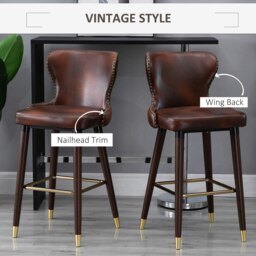Rackhams Luxury Bar Stools Set of 2 with Back, PU Leather Upholstery, Brown - Brown - thumbnail 3