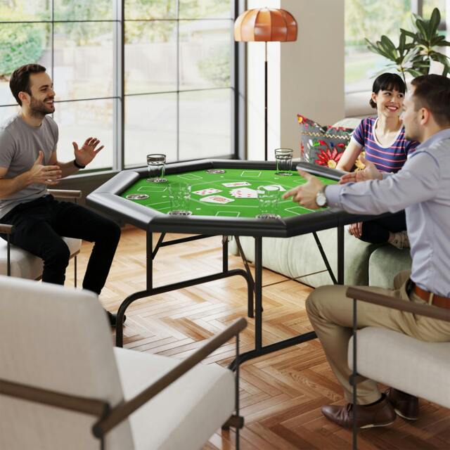 Rackhams 8 Player Foldable Poker Table with Cup Holders, Green - image 1