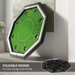 Rackhams 8 Player Foldable Poker Table with Cup Holders, Green - Green - MDF, Metal - 120L x 120W x 76H cm - thumbnail 3
