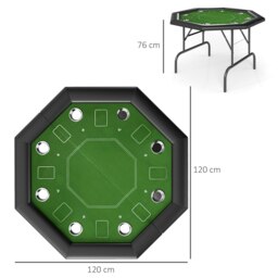 Rackhams 8 Player Foldable Poker Table with Cup Holders, Green - Green - MDF, Metal - 120L x 120W x 76H cm - thumbnail 5