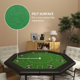 Rackhams 8 Player Foldable Poker Table with Cup Holders, Green - Green - MDF, Metal - 120L x 120W x 76H cm - thumbnail 4
