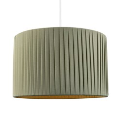 "Rackhams Contemporary Designer Double Pleated Olive Cotton Fabric 12"" Drum Lamp Shade" - thumbnail 5