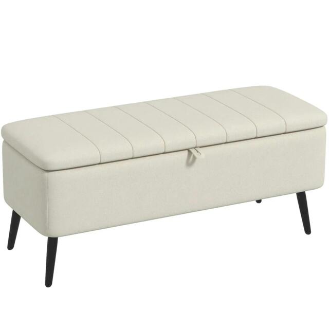 Rackhams Linen-Look 92 x 31cm Storage Ottoman - Cream White