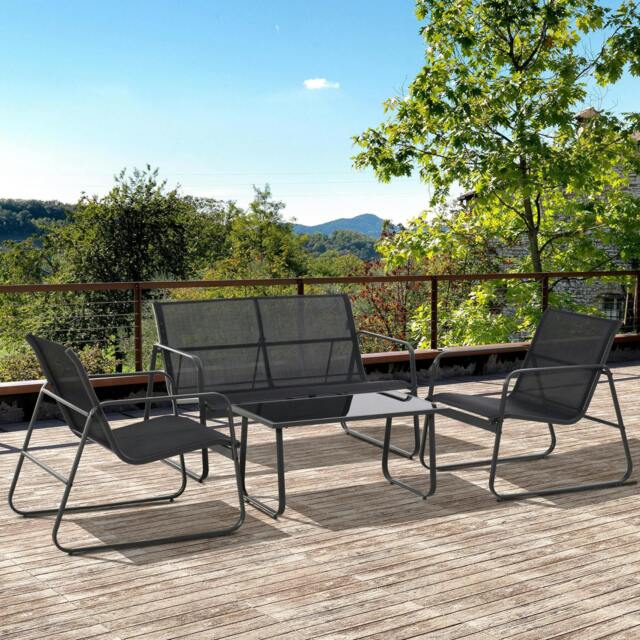 Rackhams 4 Piece Garden Furniture Set Patio Sofa Set w/ Chairs, Glass Top Table - Dark Grey - image 1