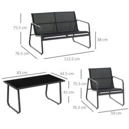 Rackhams 4 Piece Garden Furniture Set Patio Sofa Set w/ Chairs, Glass Top Table - Dark Grey - thumbnail 6