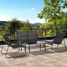 Rackhams 4 Piece Garden Furniture Set Patio Sofa Set w/ Chairs, Glass Top Table - Dark Grey - thumbnail 2