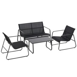 Rackhams 4 Piece Garden Furniture Set Patio Sofa Set w/ Chairs, Glass Top Table - Dark Grey - thumbnail 3