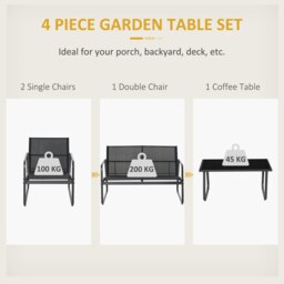 Rackhams 4 Piece Garden Furniture Set Patio Sofa Set w/ Chairs, Glass Top Table - Dark Grey - thumbnail 4