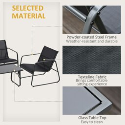 Rackhams 4 Piece Garden Furniture Set Patio Sofa Set w/ Chairs, Glass Top Table - Dark Grey - thumbnail 5