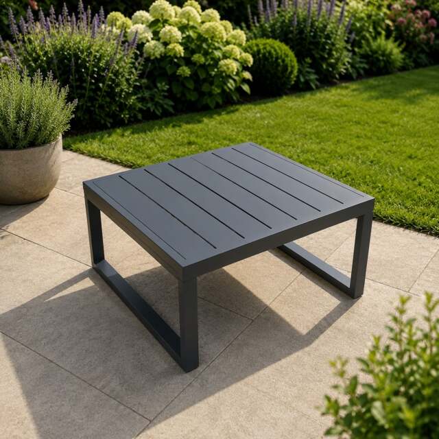 Rackhams Square Aluminium Garden Coffee Table for Patio, Balcony, Terrace, Swimming Pool - Dark Grey - image 1