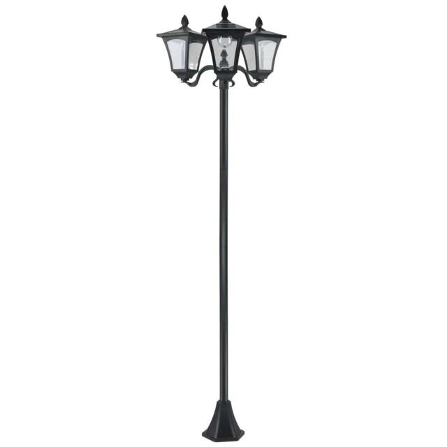 Rackhams 1.8m Traditional Victorian Style 3 Way Head Outdoor Garden Solar Post Lamp Sensor Dimmable LED Lantern Bollard Pathway IP44 – Black - image 1