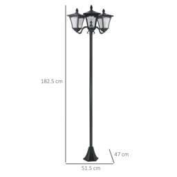 Rackhams 1.8m Traditional Victorian Style 3 Way Head Outdoor Garden Solar Post Lamp Sensor Dimmable LED Lantern Bollard Pathway IP44 – Black - thumbnail 3