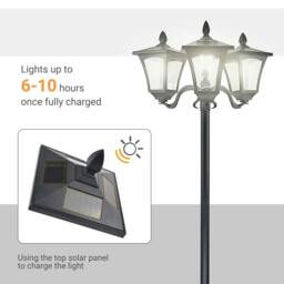 Rackhams 1.8m Traditional Victorian Style 3 Way Head Outdoor Garden Solar Post Lamp Sensor Dimmable LED Lantern Bollard Pathway IP44 – Black - thumbnail 6