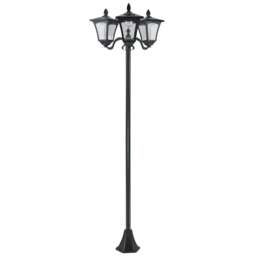 Rackhams 1.8m Traditional Victorian Style 3 Way Head Outdoor Garden Solar Post Lamp Sensor Dimmable LED Lantern Bollard Pathway IP44 – Black - thumbnail 1