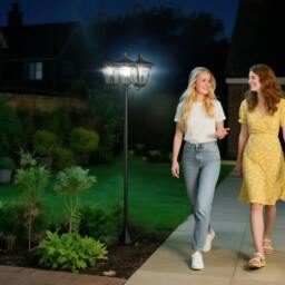 Rackhams 1.8m Traditional Victorian Style 3 Way Head Outdoor Garden Solar Post Lamp Sensor Dimmable LED Lantern Bollard Pathway IP44 – Black - thumbnail 2