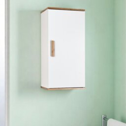 Rackhams Nola Matt White & Bamboo Single Wall Bathroom Cabinet