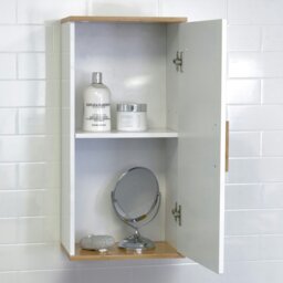 Rackhams Nola Matt White & Bamboo Single Wall Bathroom Cabinet - thumbnail 2
