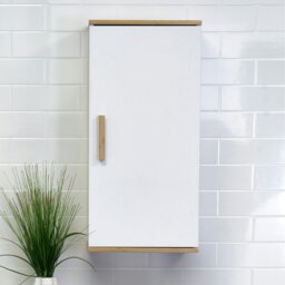 Rackhams Nola Matt White & Bamboo Single Wall Bathroom Cabinet - thumbnail 3