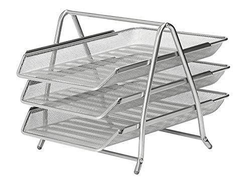 Rackhams - Mesh Letter Filing Trays Stackable A4 Desk Tidy Paper Document Office Organiser, Metal Executive Wire Holder - Silver - image 1