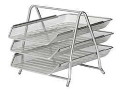Rackhams - Mesh Letter Filing Trays Stackable A4 Desk Tidy Paper Document Office Organiser, Metal Executive Wire Holder - Silver