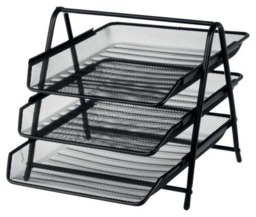 Rackhams - Mesh Letter Filing Trays Stackable A4 Desk Tidy Paper Document Office Organiser, Metal Executive Wire Holder - Silver - thumbnail 2