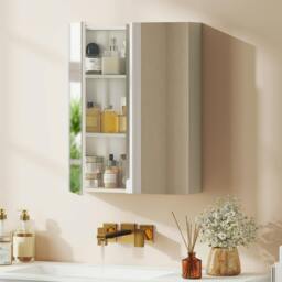 Rackhams Wall Mounted Bathroom Mirror Storage Cabinet w/ Door Adjustable Shelf - Mirror Cabinet - 1 - 60 x 15 x 75 cm - thumbnail 1