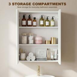 Rackhams Wall Mounted Bathroom Mirror Storage Cabinet w/ Door Adjustable Shelf - Mirror Cabinet - 1 - 60 x 15 x 75 cm - thumbnail 4