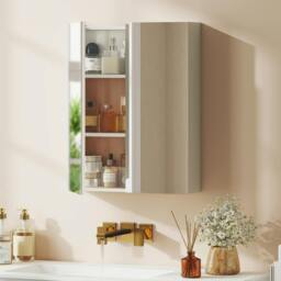 Rackhams Wall Mounted Bathroom Mirror Storage Cabinet w/ Door Adjustable Shelf - Mirror Cabinet - 1 - 60 x 15 x 75 cm - thumbnail 1