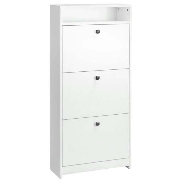 Rackhams Narrow Shoe Cabinet with 3 Flip Doors, 14-18 Pairs Shoe Cupboard with Open Shelf for Slim Hallway and Entryway, 24 x 60 x 132 cm, White - image 1