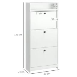 Rackhams Narrow Shoe Cabinet with 3 Flip Doors, 14-18 Pairs Shoe Cupboard with Open Shelf for Slim Hallway and Entryway, 24 x 60 x 132 cm, White - thumbnail 3