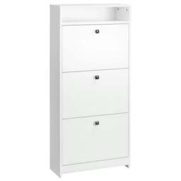 Rackhams Narrow Shoe Cabinet with 3 Flip Doors, 14-18 Pairs Shoe Cupboard with Open Shelf for Slim Hallway and Entryway, 24 x 60 x 132 cm, White - thumbnail 1
