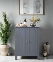 Rackhams Grey Bathroom Storage Cabinet – Freestanding Cupboard with 2 Adjustable Shelves - thumbnail 6