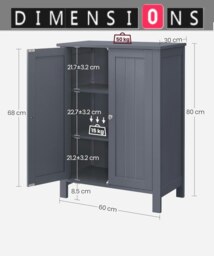 Rackhams Grey Bathroom Storage Cabinet – Freestanding Cupboard with 2 Adjustable Shelves - thumbnail 4
