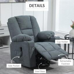 Rackhams Oversized Riser and Recliner Chairs for the Elderly, Fabric Upholstered Lift Chair for Living Room with Remote Control, Side Pockets, Cup Holder, Grey - thumbnail 6