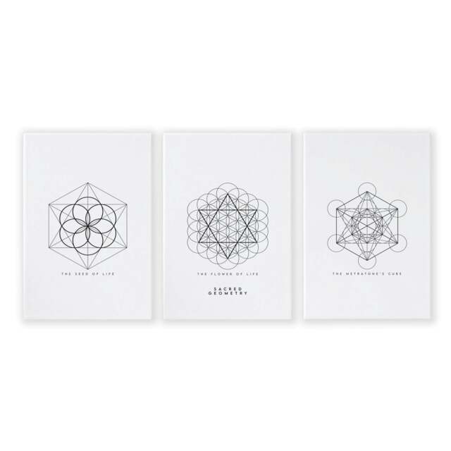 Rackhams Canvas Pictures For Living Room - Set of 3 Sacred Geometry Wall art Prints - 16 x 22 inches / 40.65 cm x 56 cm - Polyester Canvas 260 gsm - Canvas wrapped - image 1