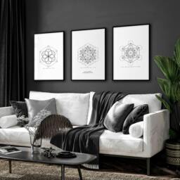 Rackhams Canvas Pictures For Living Room - Set of 3 Sacred Geometry Wall art Prints - 16 x 22 inches / 40.65 cm x 56 cm - Polyester Canvas 260 gsm - Canvas wrapped - thumbnail 5