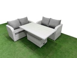 Rackhams 4 Seater Outdoor Love Sofa Set Rattan Garden Furniture Set with Adjustable Lifting Dining or Coffee Table Light Grey - thumbnail 2