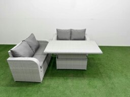 Rackhams 4 Seater Outdoor Love Sofa Set Rattan Garden Furniture Set with Adjustable Lifting Dining or Coffee Table Light Grey - thumbnail 1