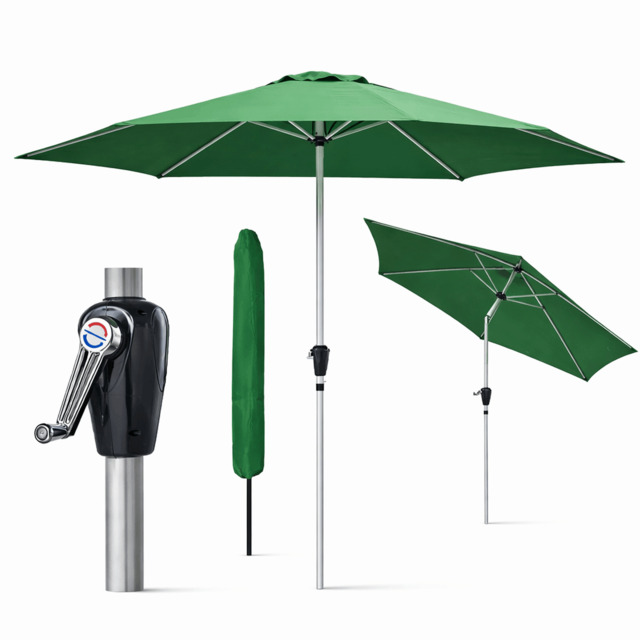 Rackhams Tilting Garden Parasol Table Umbrella 2.7M with Crank Handle, UV40 Protection, Includes Protection Cover - Green - image 1