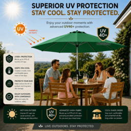 Rackhams Tilting Garden Parasol Table Umbrella 2.7M with Crank Handle, UV40 Protection, Includes Protection Cover - Green - thumbnail 4